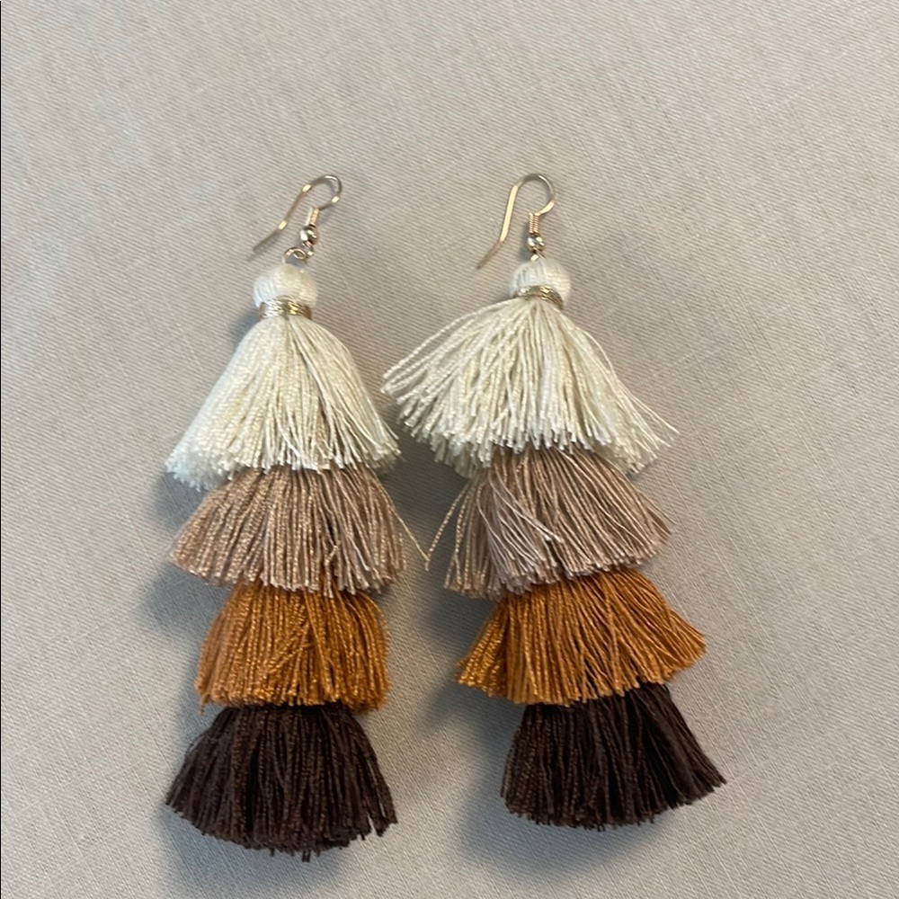 Multicolor Neutral Boho Tassel Earrings EUC